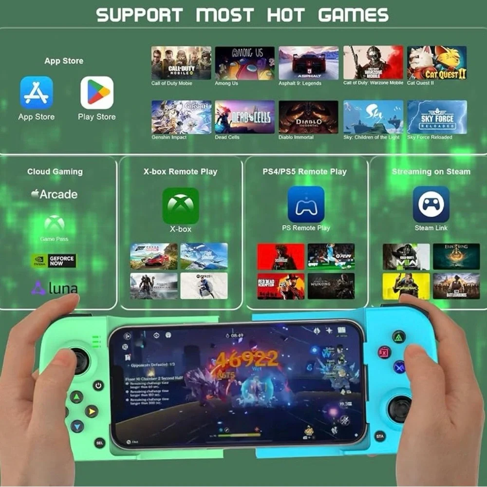 Green & Blue Bluetooth Mobile Gaming Controller